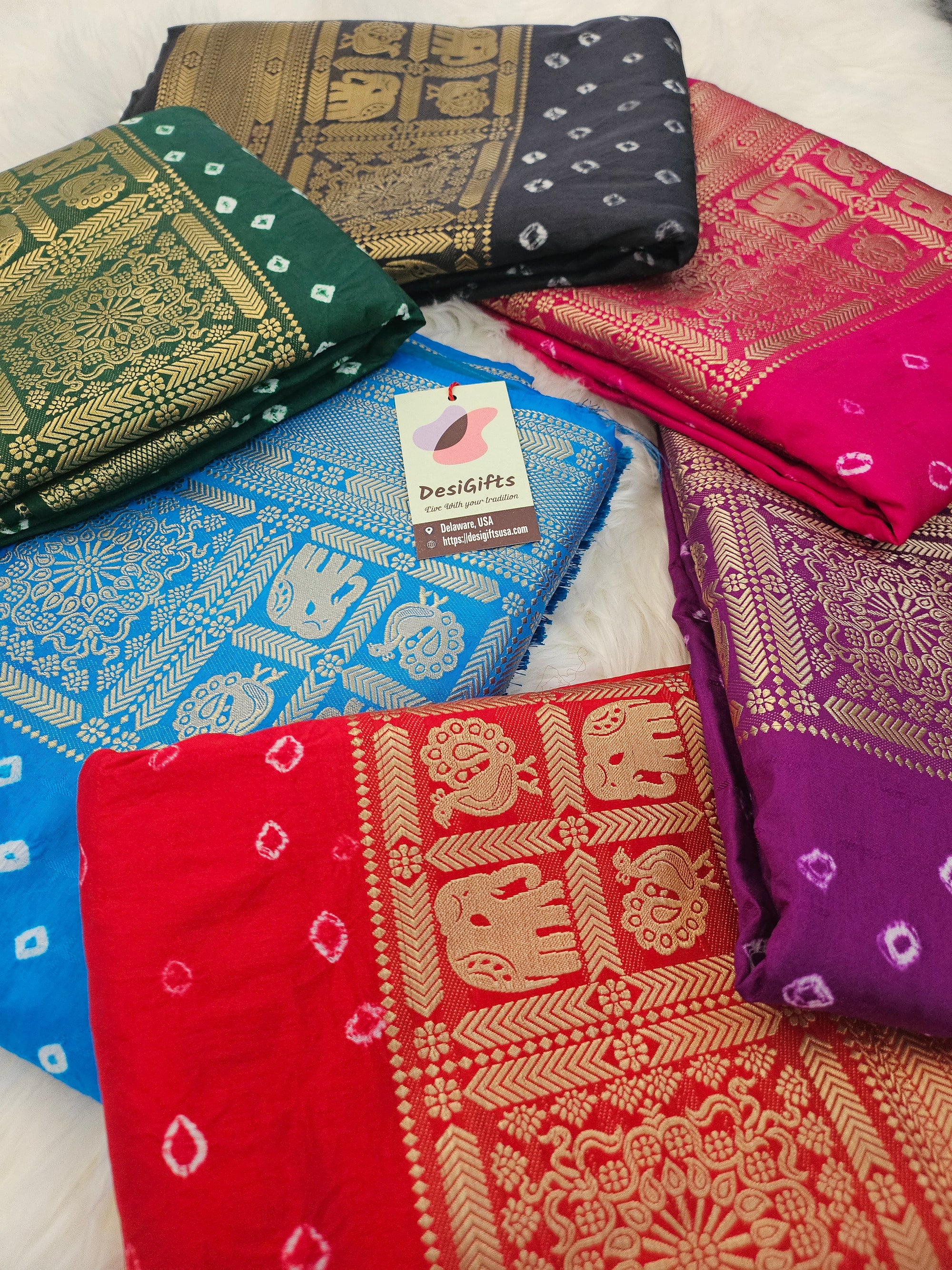 Bandhej Silk Saree with Kanjivaram Border, Ready-Stitched Blouse, Fall & Pico, Stylish Bandhani Designer Sari S- 1868