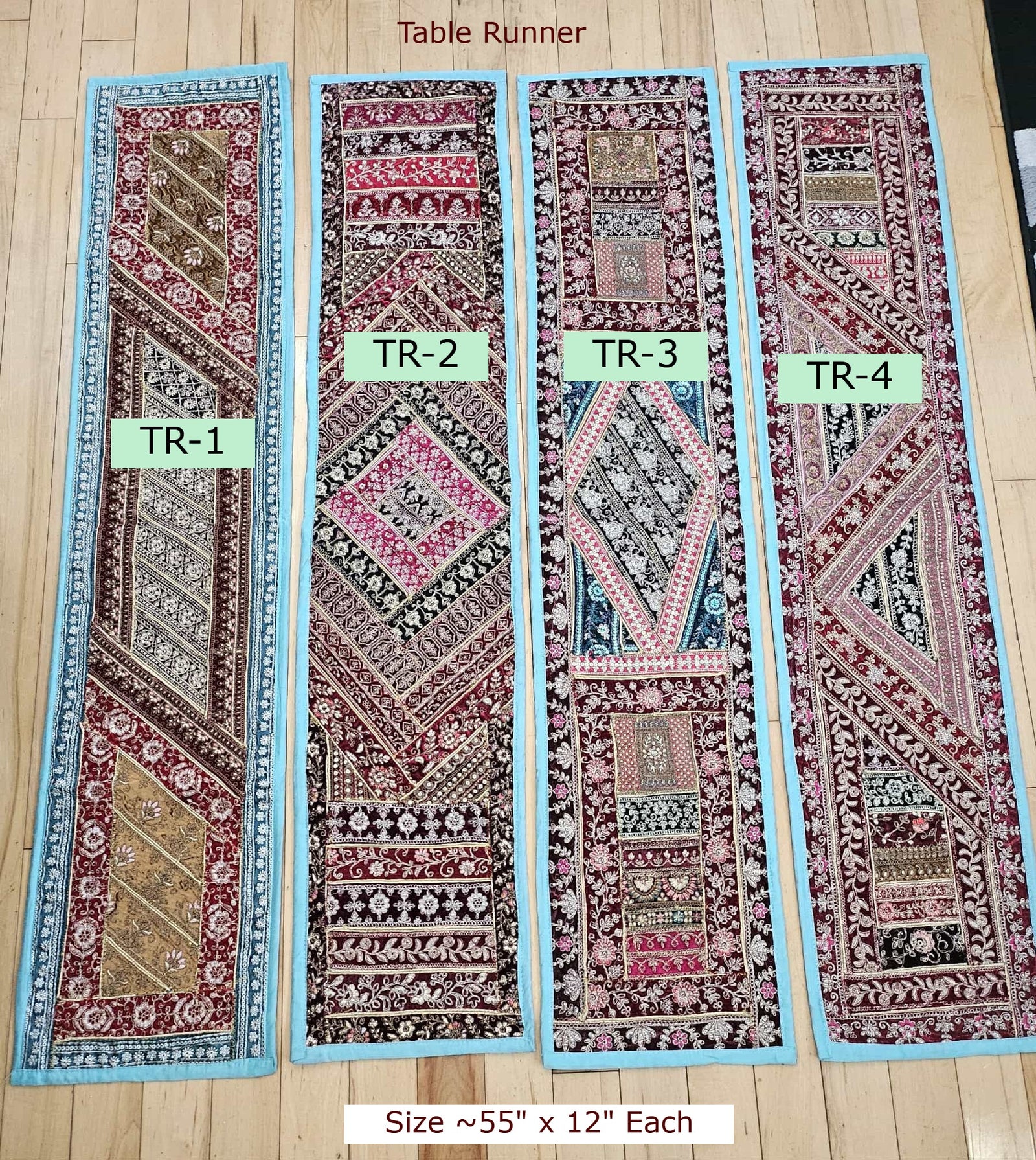 Table Runner: Embroidered Indian Tapestry, Embroidered Dining Table Tapestry, 55"x12" Each, TR-1882