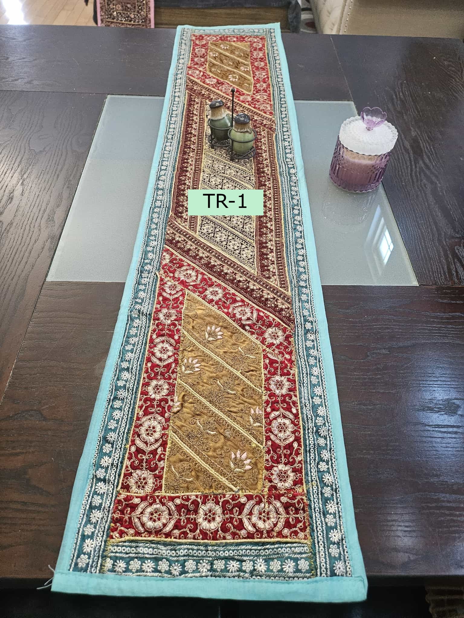 Table Runner: Embroidered Indian Tapestry, Embroidered Dining Table Tapestry, 55"x12" Each, TR-1882