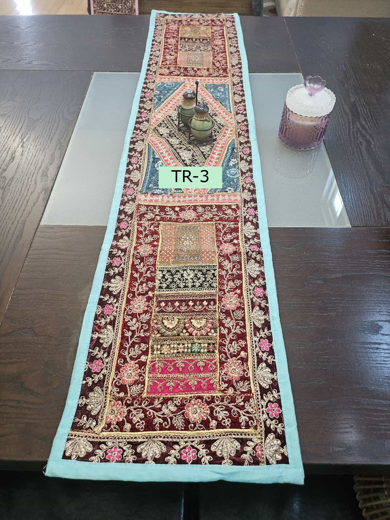 Table Runner: Embroidered Indian Tapestry, Embroidered Dining Table Tapestry, 55"x12" Each, TR-1882