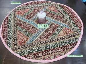 Round Table Runner: Embroidered Indian Tapestry, Embroidered Dining Table Tapestry, ~38" Diameter , TR-1886