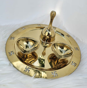 Quality Stainless Steel Festive Diya or Pooja Thali or Bell, PVD Gold Coating Items, GP - 1887