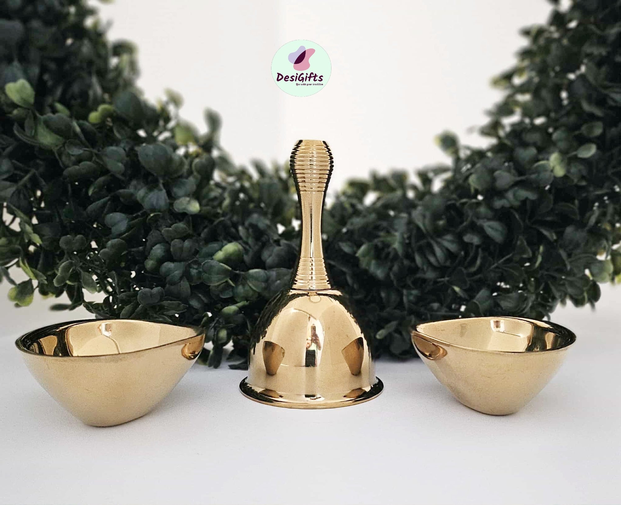 Quality Stainless Steel Festive Diya or Pooja Thali or Bell, PVD Gold Coating Items, GP - 1887