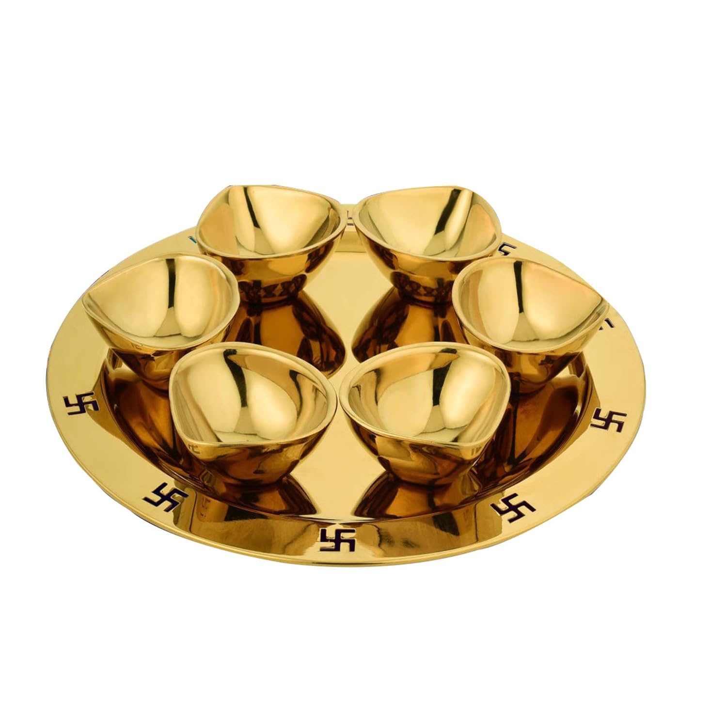 Quality Stainless Steel Festive Diya or Pooja Thali or Bell, PVD Gold Coating Items, GP - 1887