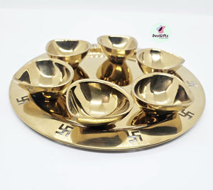 Quality Stainless Steel Festive Diya or Pooja Thali or Bell, PVD Gold Coating Items, GP - 1887