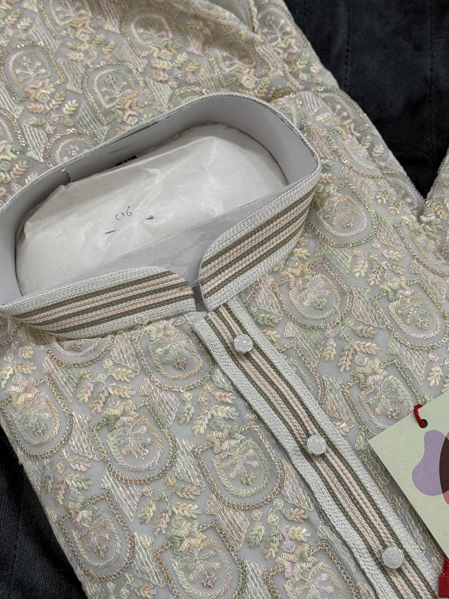 Cream with Pastel Shades Chikankari Embroidered Georgette 2 Piece Kurta Pajama Set, Indian Party Wear Kura, KP-1901