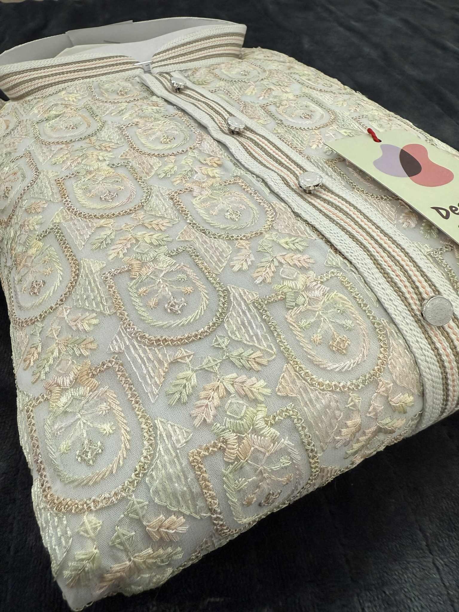 Cream with Pastel Shades Chikankari Embroidered Georgette 2 Piece Kurta Pajama Set, Indian Party Wear Kura, KP-1901
