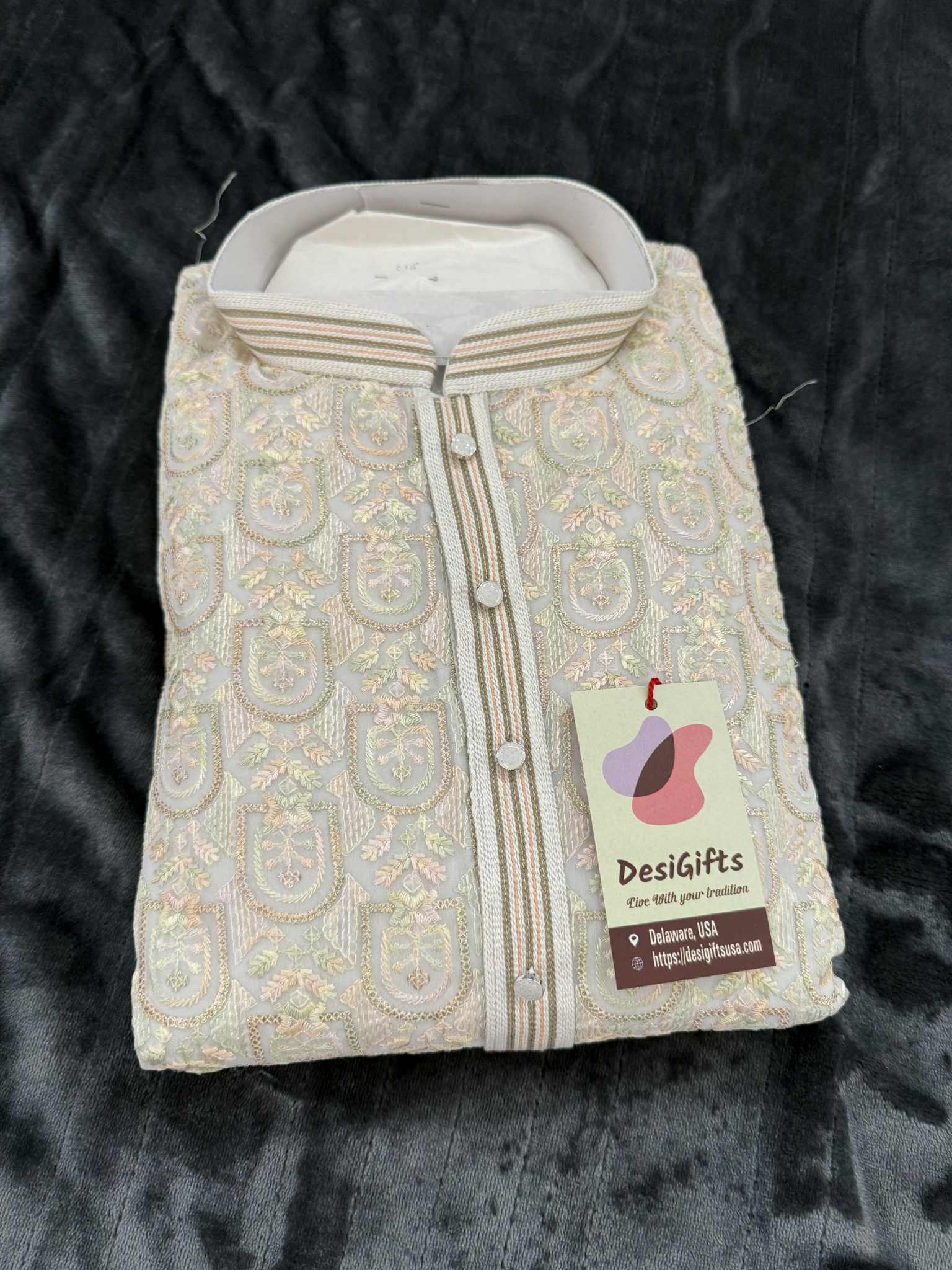 Cream with Pastel Shades Chikankari Embroidered Georgette 2 Piece Kurta Pajama Set, Indian Party Wear Kura, KP-1901