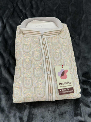 Cream with Pastel Shades Chikankari Embroidered Georgette 2 Piece Kurta Pajama Set, Indian Party Wear Kura, KP-1901