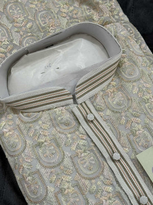 Cream with Pastel Shades Chikankari Embroidered Georgette 2 Piece Kurta Pajama Set, Indian Party Wear Kura, KP-1901