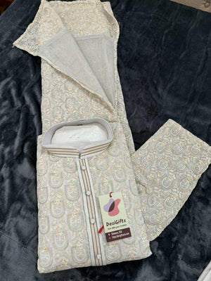 Cream with Pastel Shades Chikankari Embroidered Georgette 2 Piece Kurta Pajama Set, Indian Party Wear Kura, KP-1901