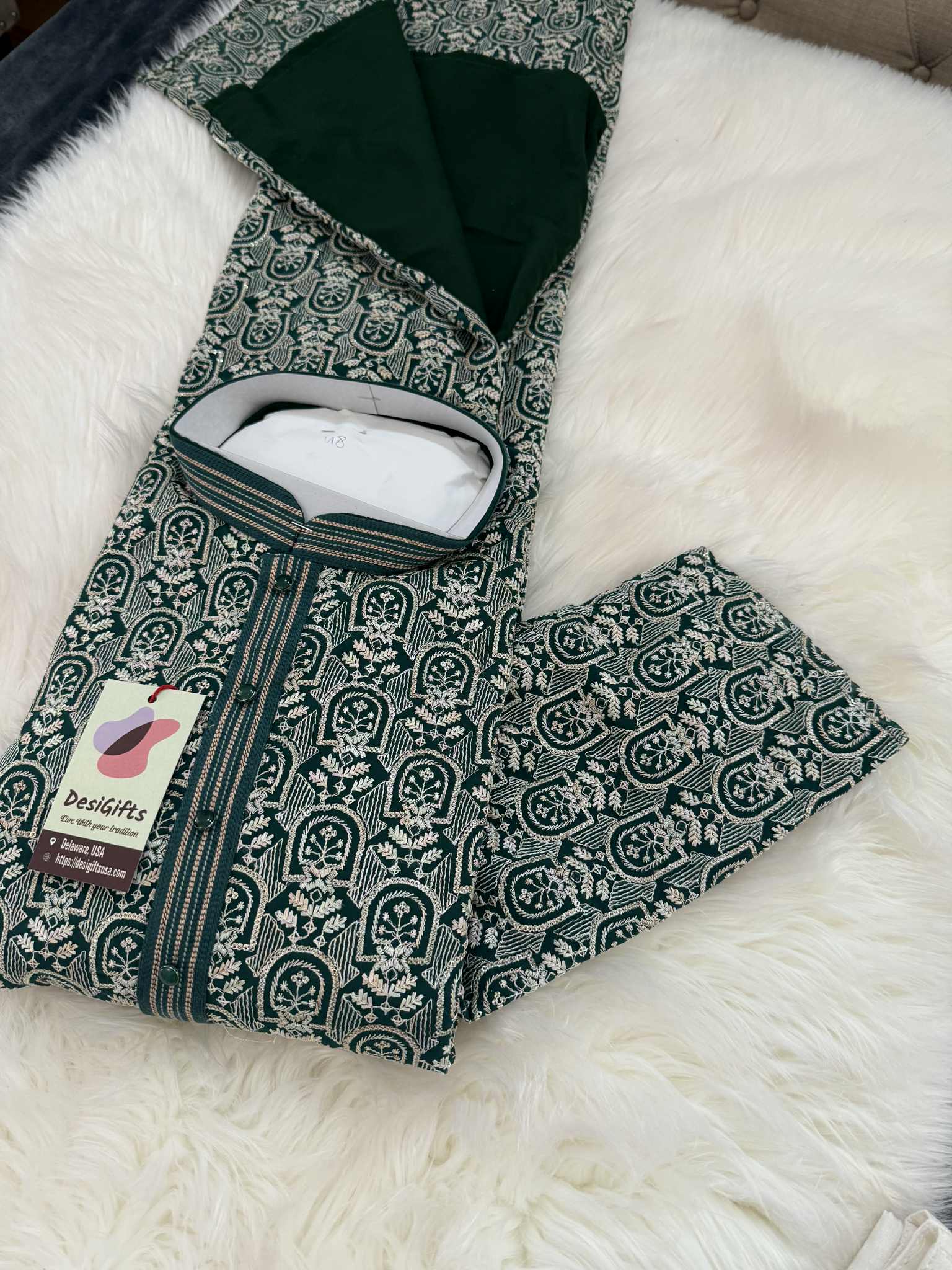 Green Shades Chikankari Embroidered Georgette 2 Piece Kurta Pajama Set, Indian Party Wear Kura, KP-1903