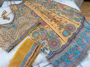 Women’s Mustard Yellow Lehenga Choli Set with Dupatta – Multicolor Floral & Mandala Digital Print, Mirror-Style Sequin Work, Indian Wedding Festive Wear, LHG-4011