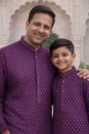Chikankari Rayon with Sequins  2 Piece Kurta Pajama Set, Father & Son's Outfit, Plum Purple Shade,DM -1966