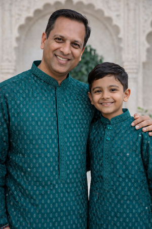 Chikankari Rayon with Sequins  2 Piece Kurta Pajama Set, Father & Son's Outfit, Teal Blue Shade, DM -1967