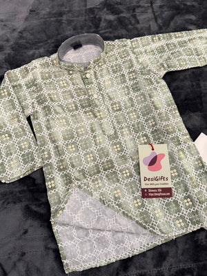 Green Shade Boy's Soft Cotton Silk Self Design with Sequins Kurta Pajama - Design BOY-1916