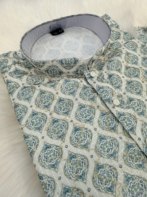 Teal Shade 2-Piece Kurta Pajama Set – Father & Son Outfit | Premium Cotton Jacquard with Zari & Sequin Detailing, DM-2044