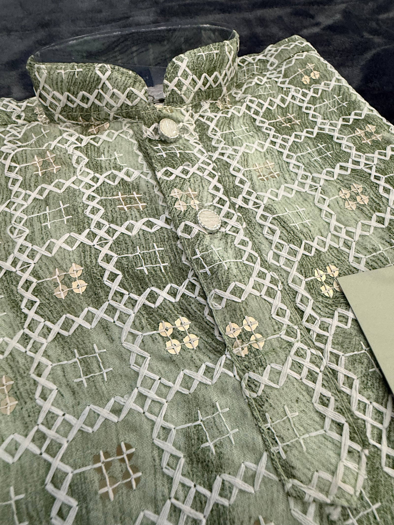 Green Shade Boy's Soft Cotton Silk Self Design with Sequins Kurta Pajama - Design BOY-1916