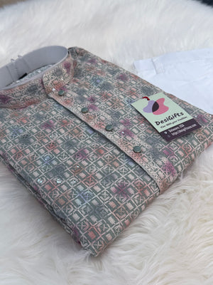 Men’s Indian festive Kurta Pajama Set, Rayon Chikankari Embroidery, Wedding Partywear Multishade Kurta– KP-1982