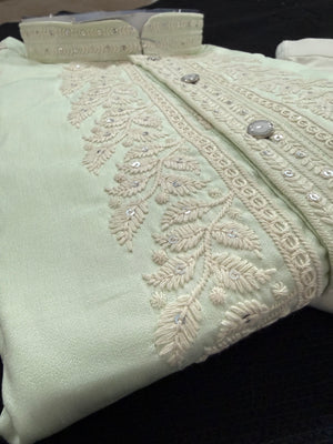 Ethnic Kurta Pajama Set for Men with Classic Embroidery on Neck & Placket – Festive Wedding Kurta Pant Outfit | KP-2064