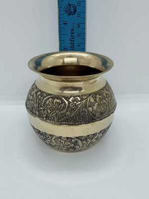 3" Engraved Brass Lota – Mini Decorative Water Pot with Floral Carving, LOTA - 3039