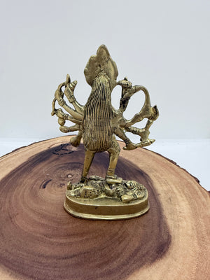 Brass idol for Goddess Kali Maa, Fierce Multi‑Armed Goddess Statue Standing on Shiva.  GS- 3037