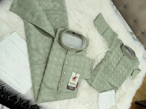 Father & Son Matching option in Dusty Sage Green Kurta Pajama Set | Geometric Jacquard Kurta with Pants | Indian Wedding & Festive Wear, DM-4030