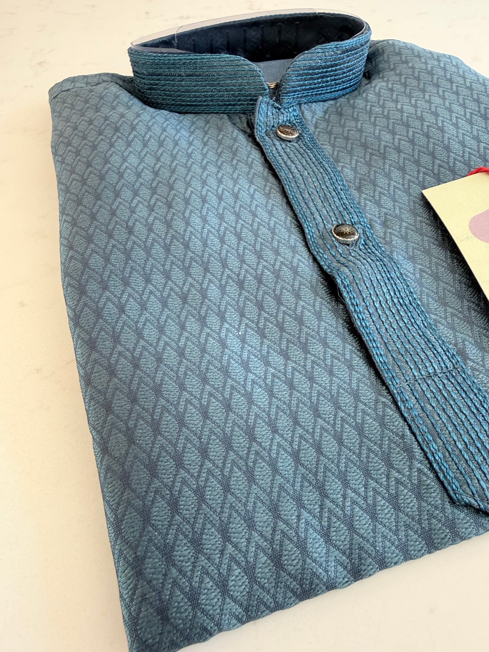 Blue Shade Boy's Cotton Silk Self Design Kurta Pajama - Design BOY-2003