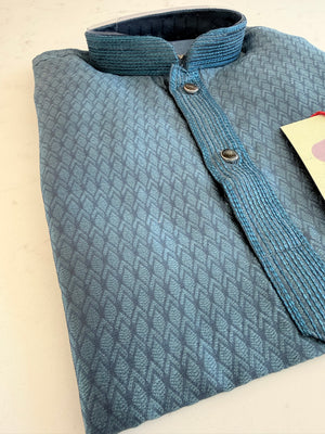 Blue Shade Boy's Cotton Silk Self Design Kurta Pajama - Design BOY-2003