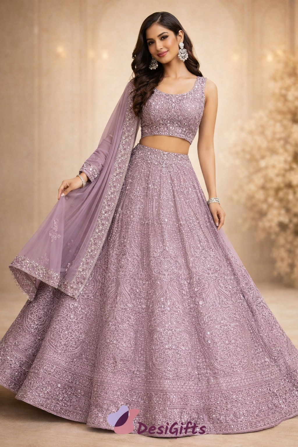 Light Purple Shade Embroidery & Sequins Lehenga Choli 3 Pieces Ethnic Wear for Girls, Design LHG - 1949
