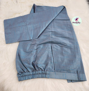 Luxurious Sapphire Blue 3 Piece Kurta Pajama, Pant Style, with Stylish Jacket Set-Silk Design TPKP- 317