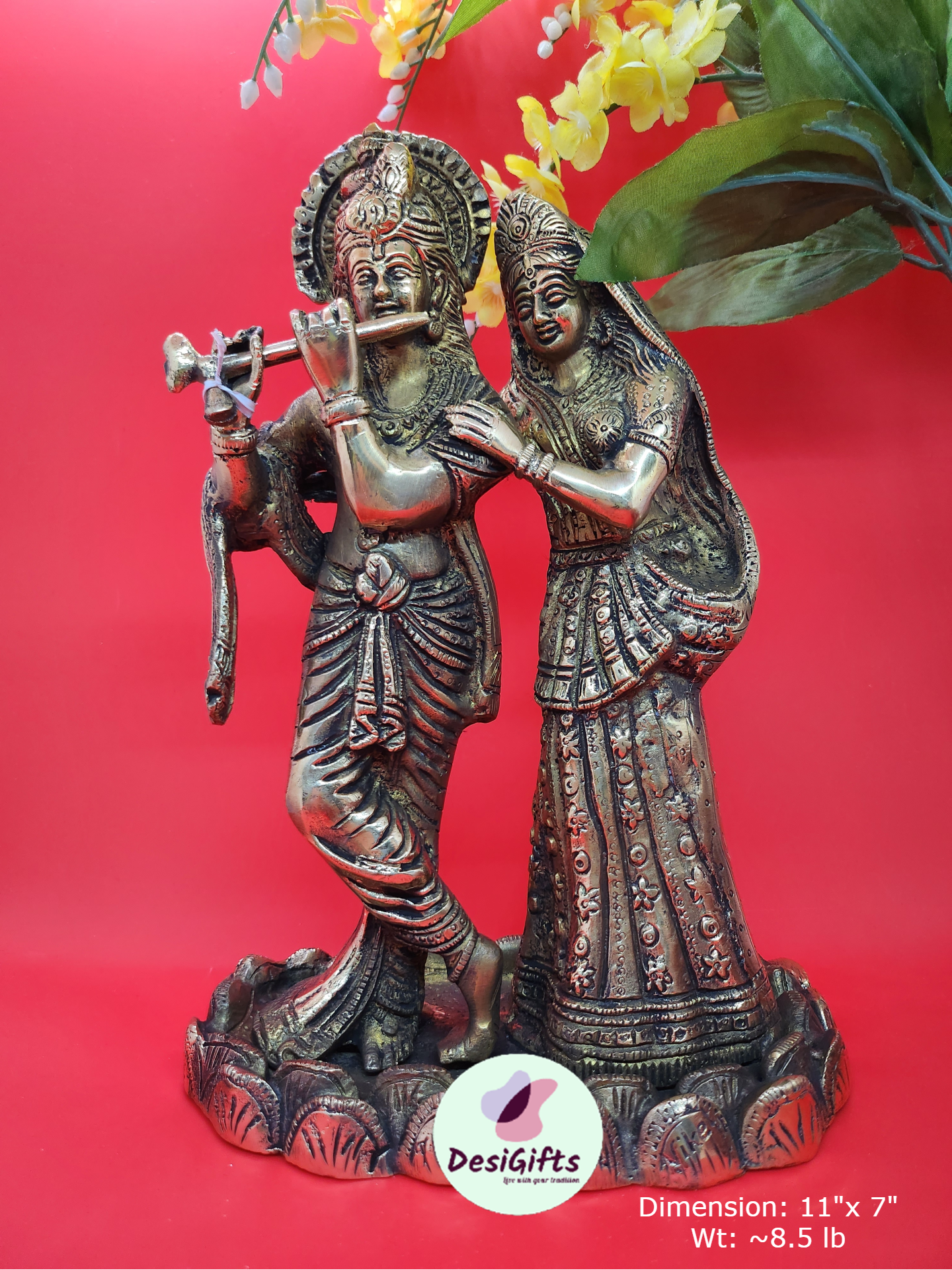 11" Radha Krishna in Brass Antique Finish, RKSB-1039