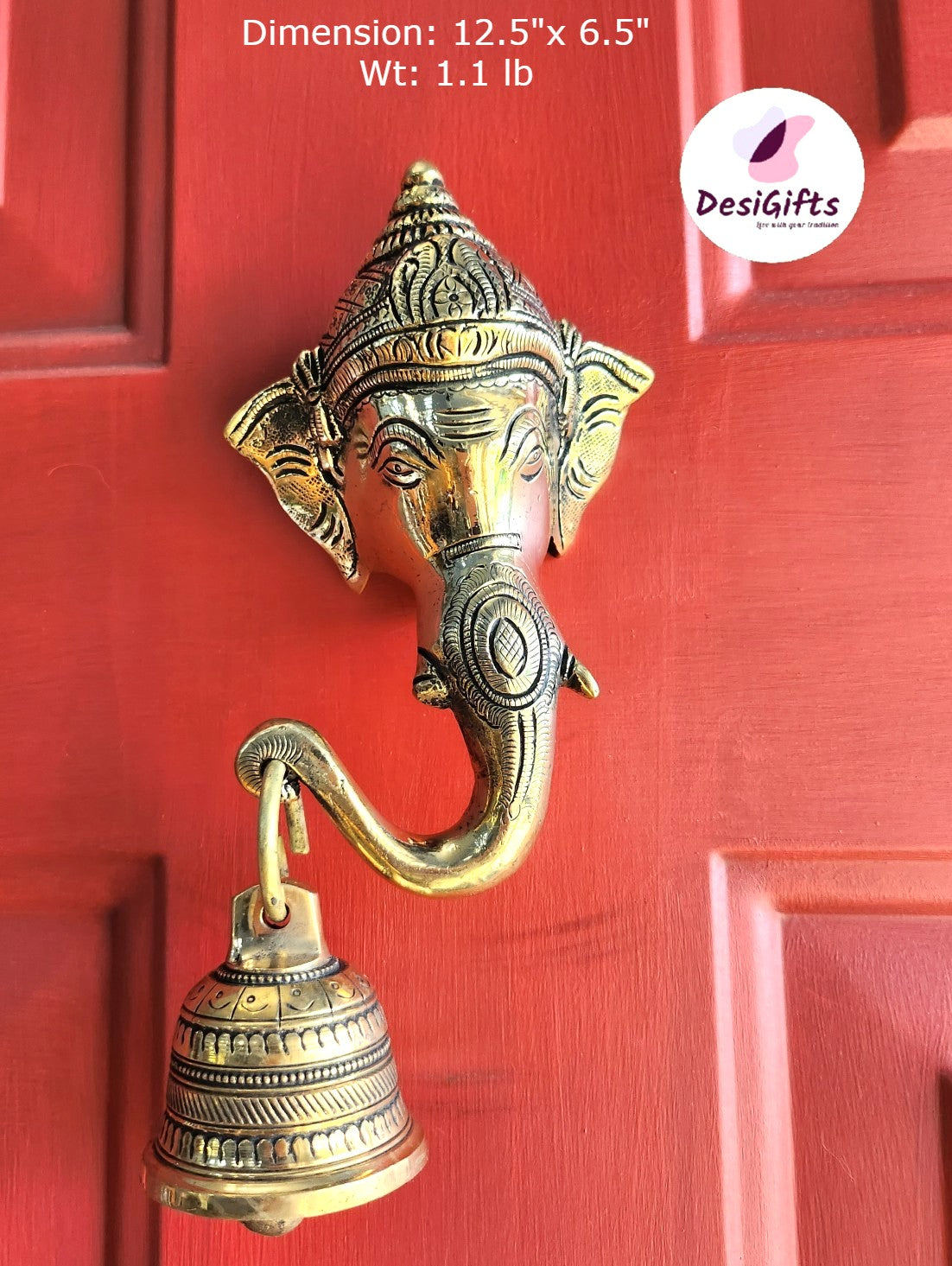 8" Ganesha Face with Hanging  Bell, GHDB#1042