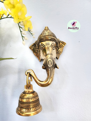 8" Ganesha Face with Hanging  Bell, GHDB#1042