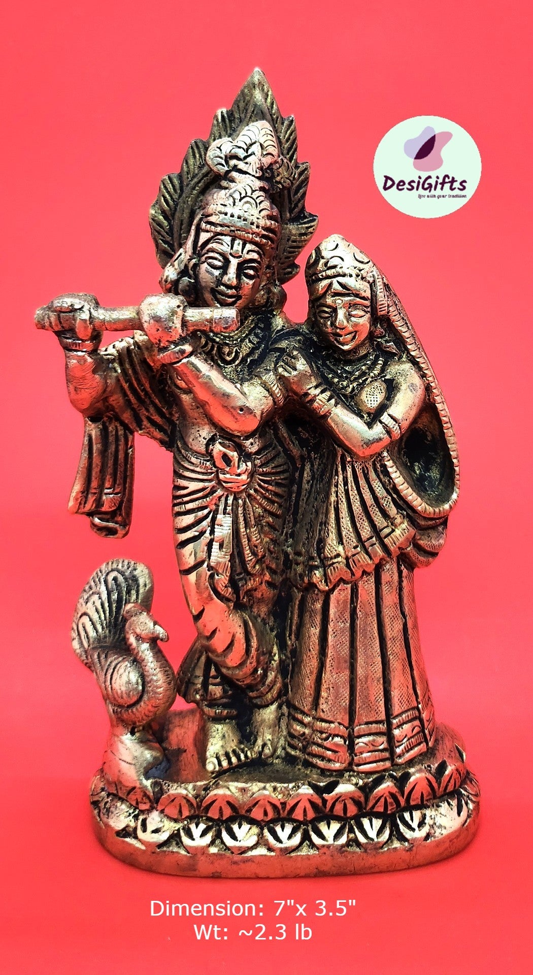 7" Radha Krishna in Brass Antique Finish, RKSB-1040