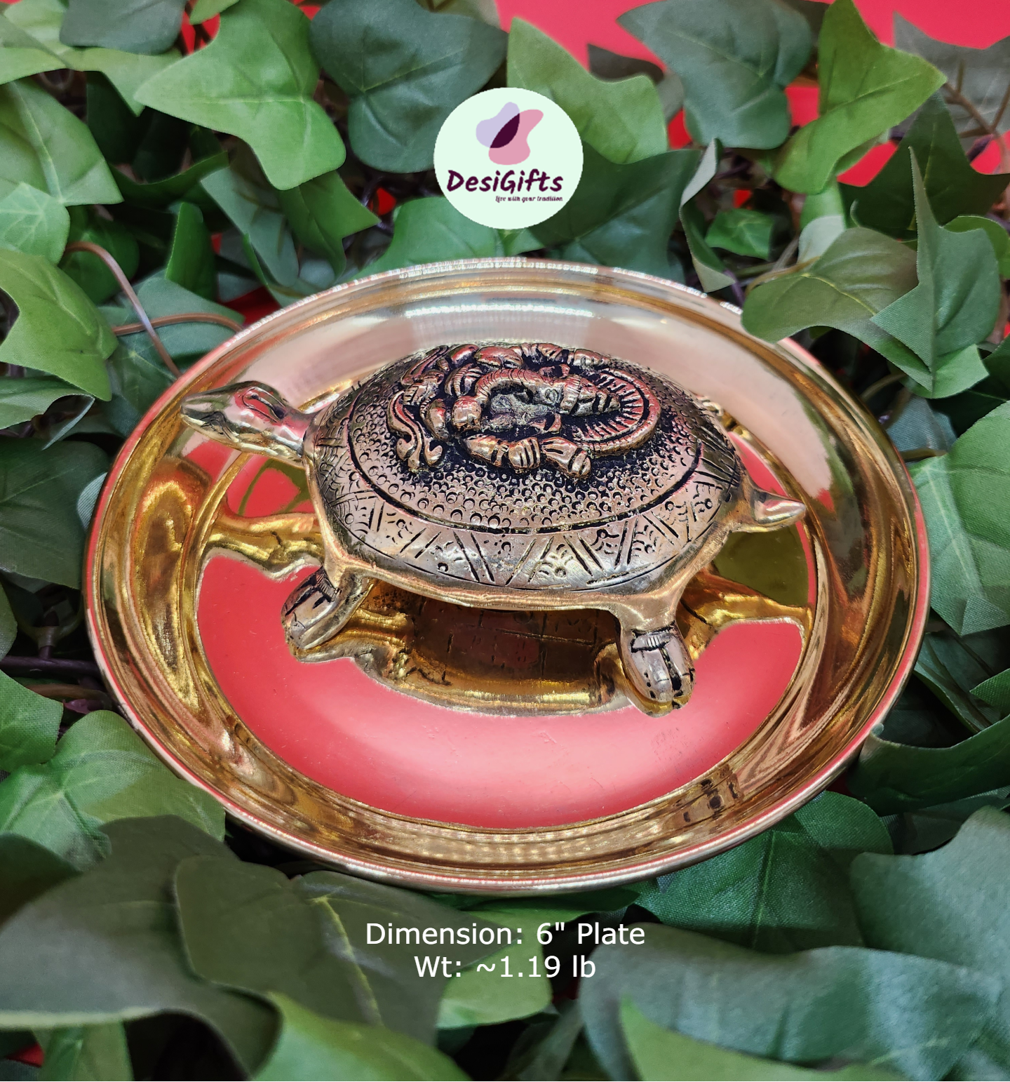 Vastu Turtle with Engraved Ganesha on 6" Plate, VTM#165