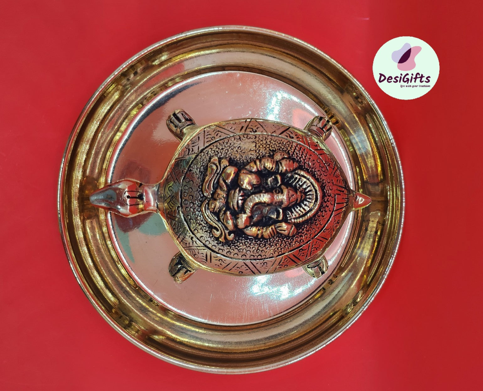 Vastu Turtle with Engraved Ganesha on 6" Plate, VTM#165