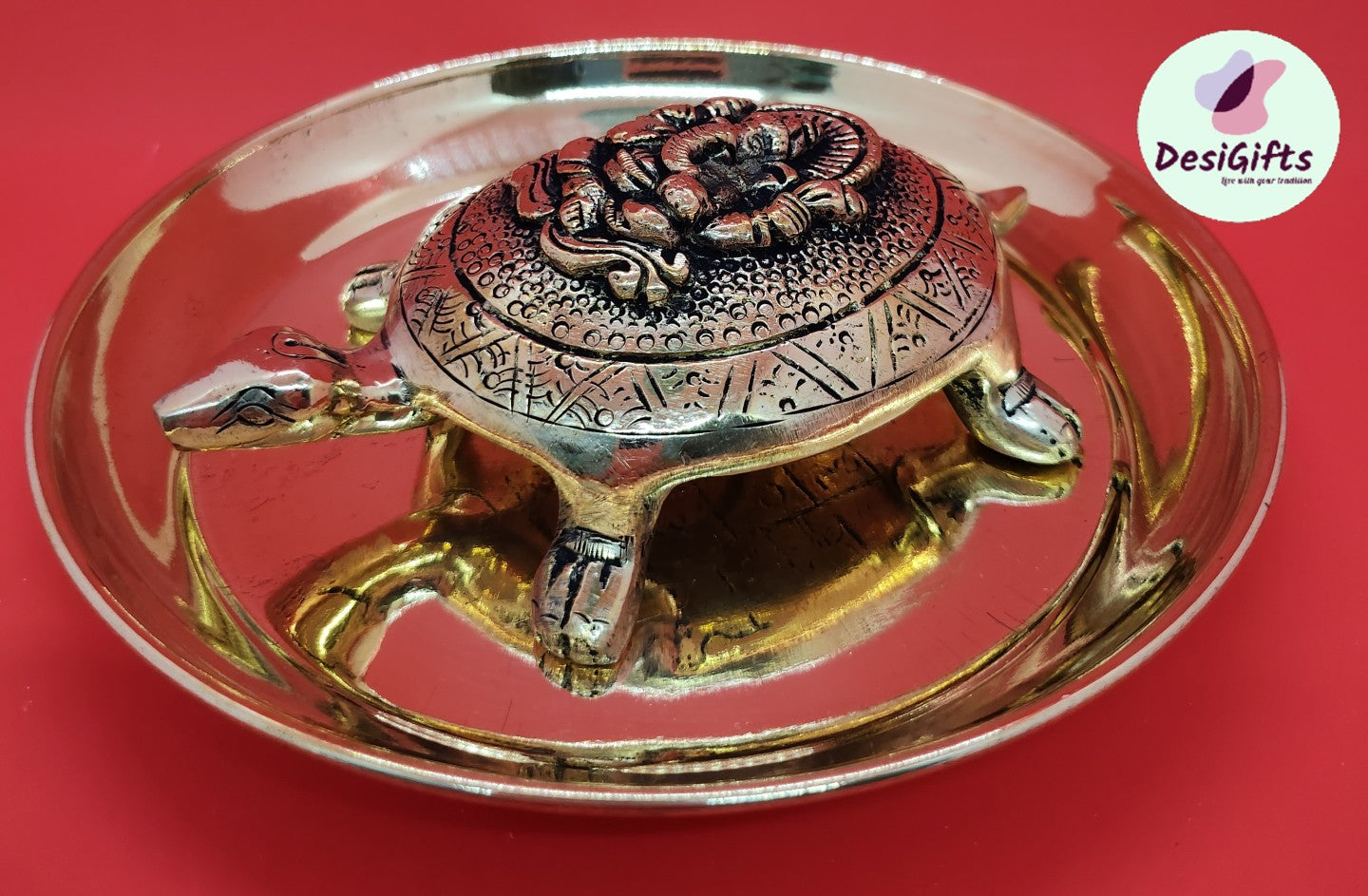 Vastu Turtle with Engraved Ganesha on 6" Plate, VTM#165