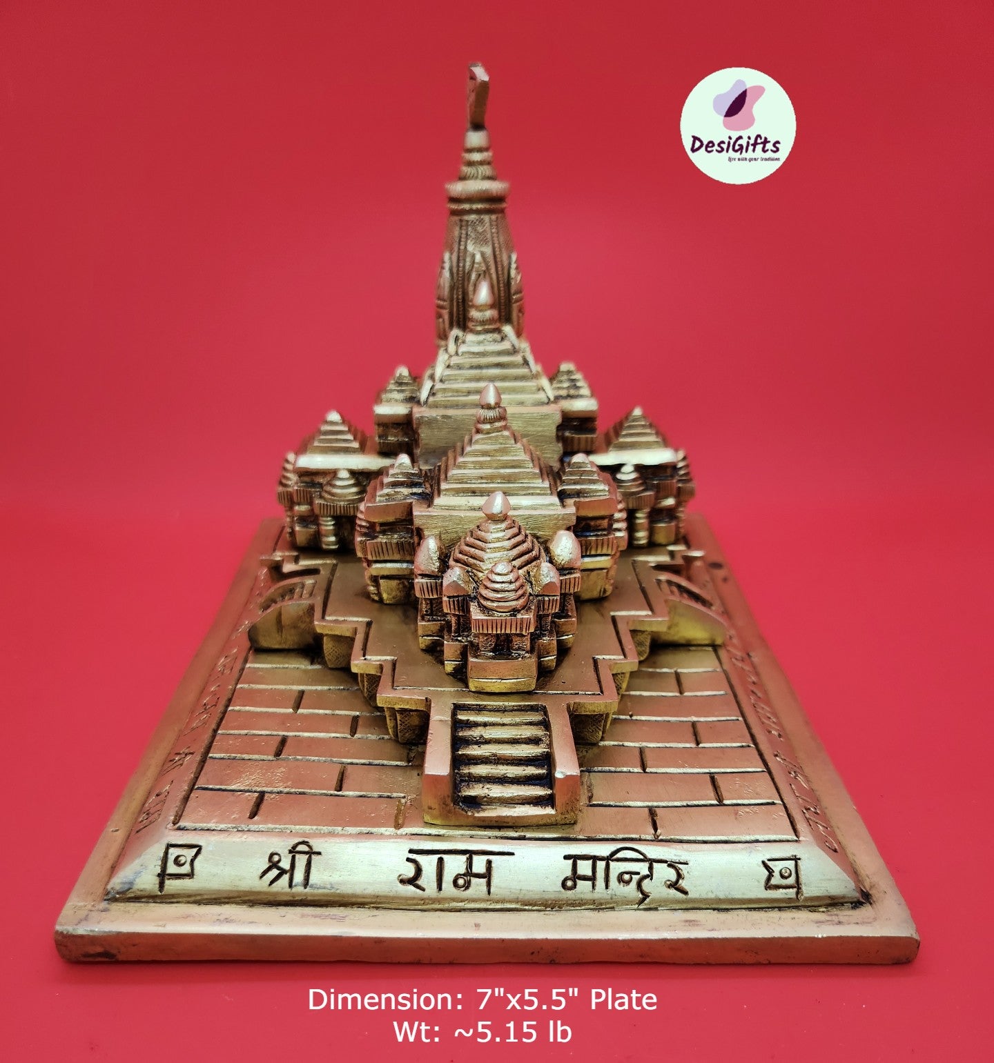 7 Inch Shri Ram Mandir (Temple) in Brass, RDM- 1049