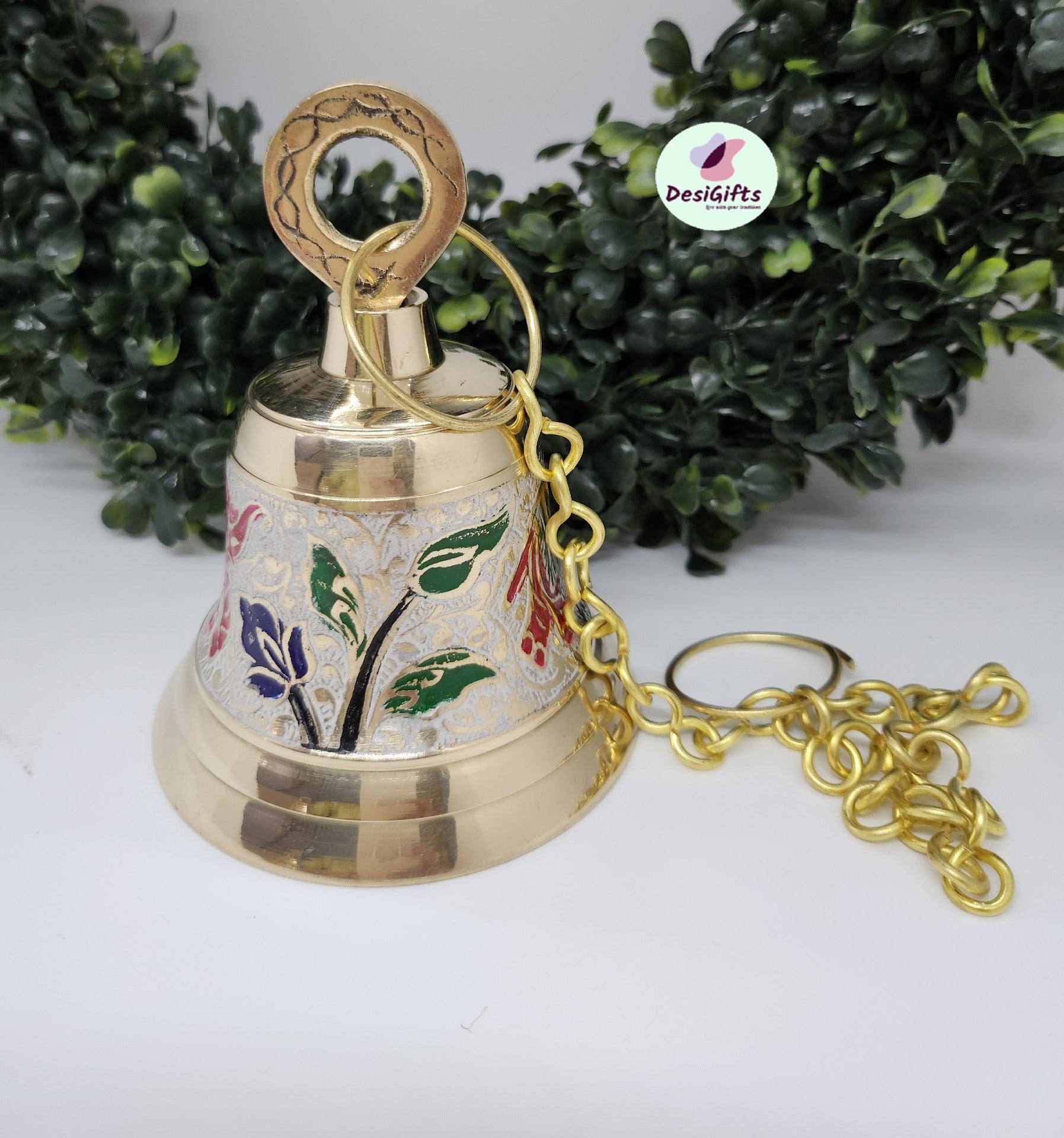 Indian Traditional Brass Hanging Bells With Chain For Home & Temple  Decoration