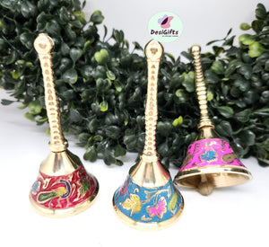4" Decorative Brass Bell, Hand Painted Vintage Hand Bell, Assorted Colors, HGBB - 1100