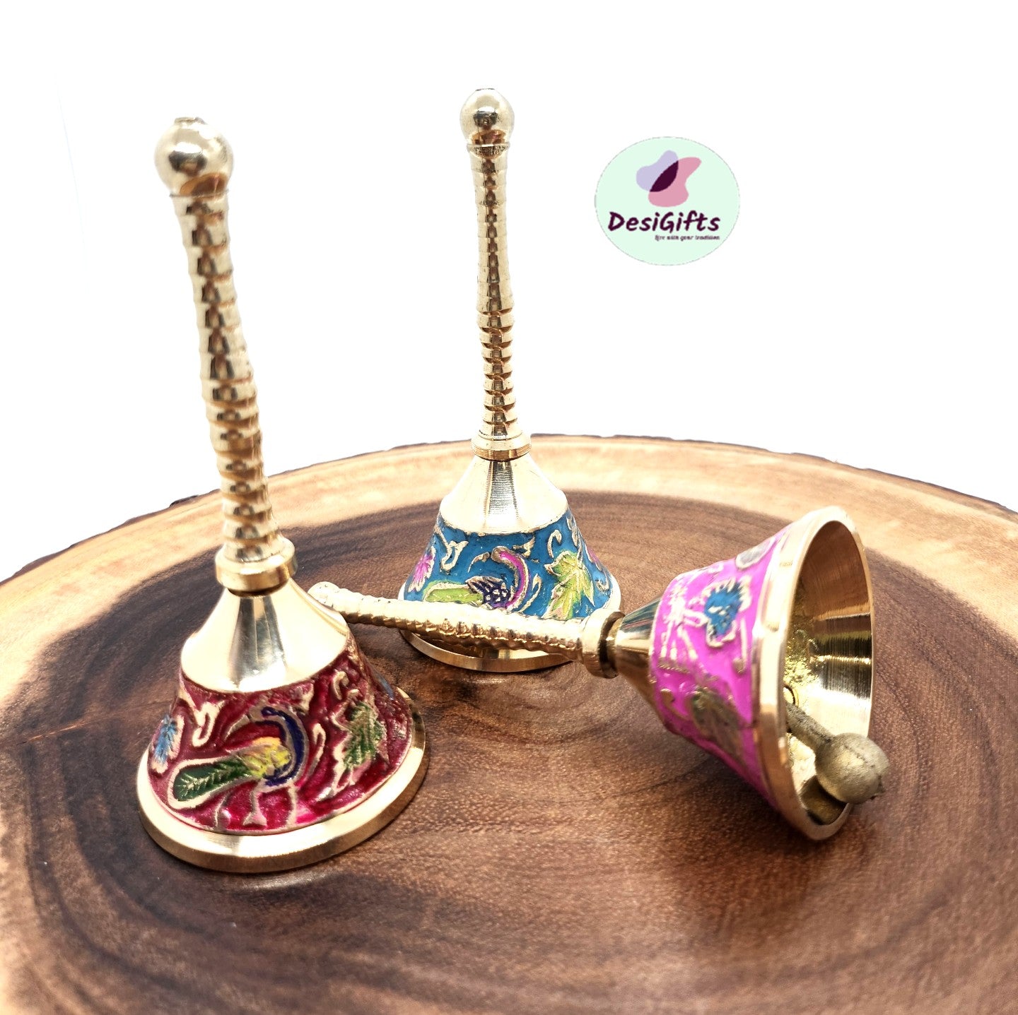 4" Decorative Brass Bell, Hand Painted Vintage Hand Bell, Assorted Colors, HGBB - 1100