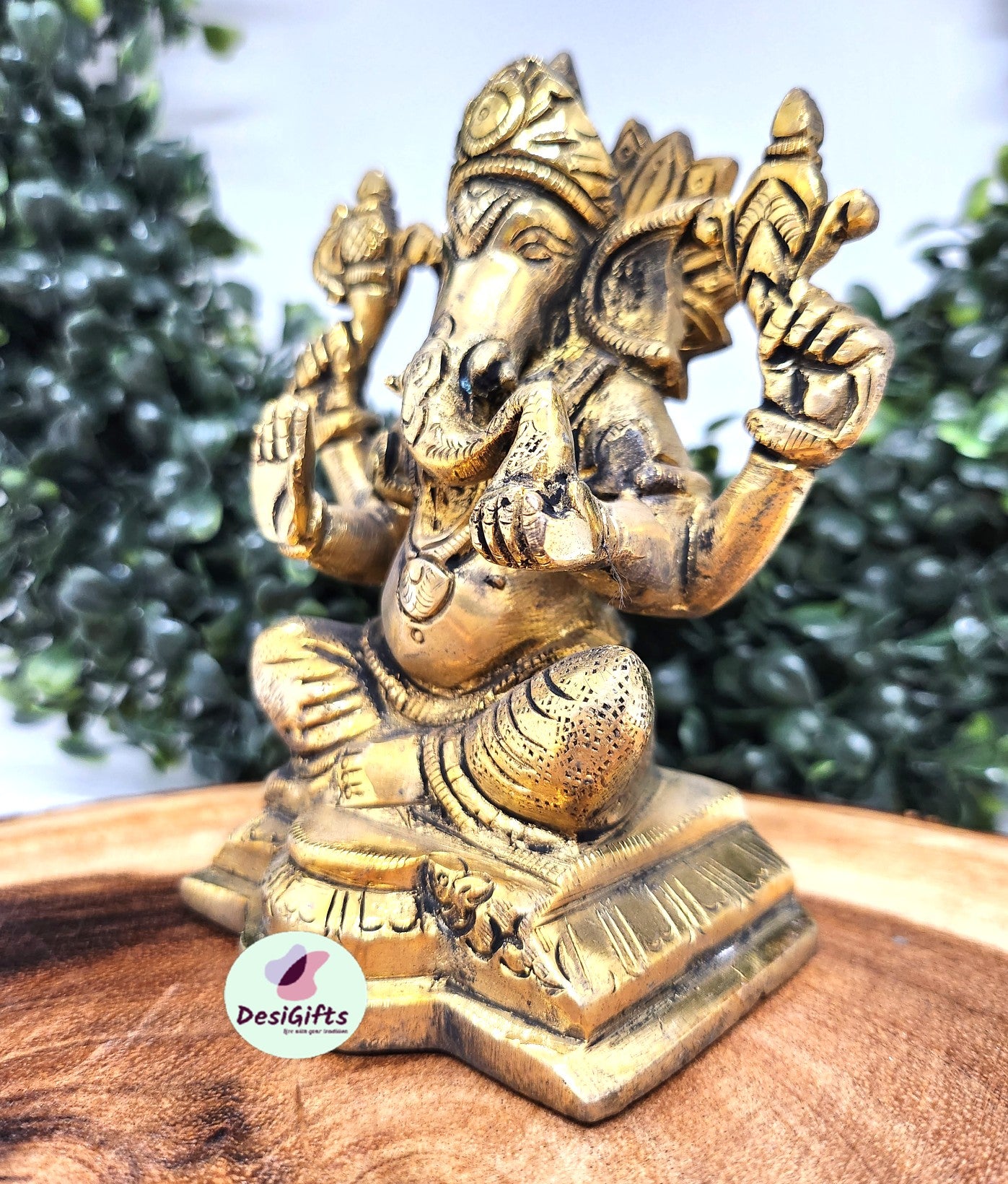 Antique Finish Lord Ganesha Idol- Pure Brass, 4.5", GIB-1091