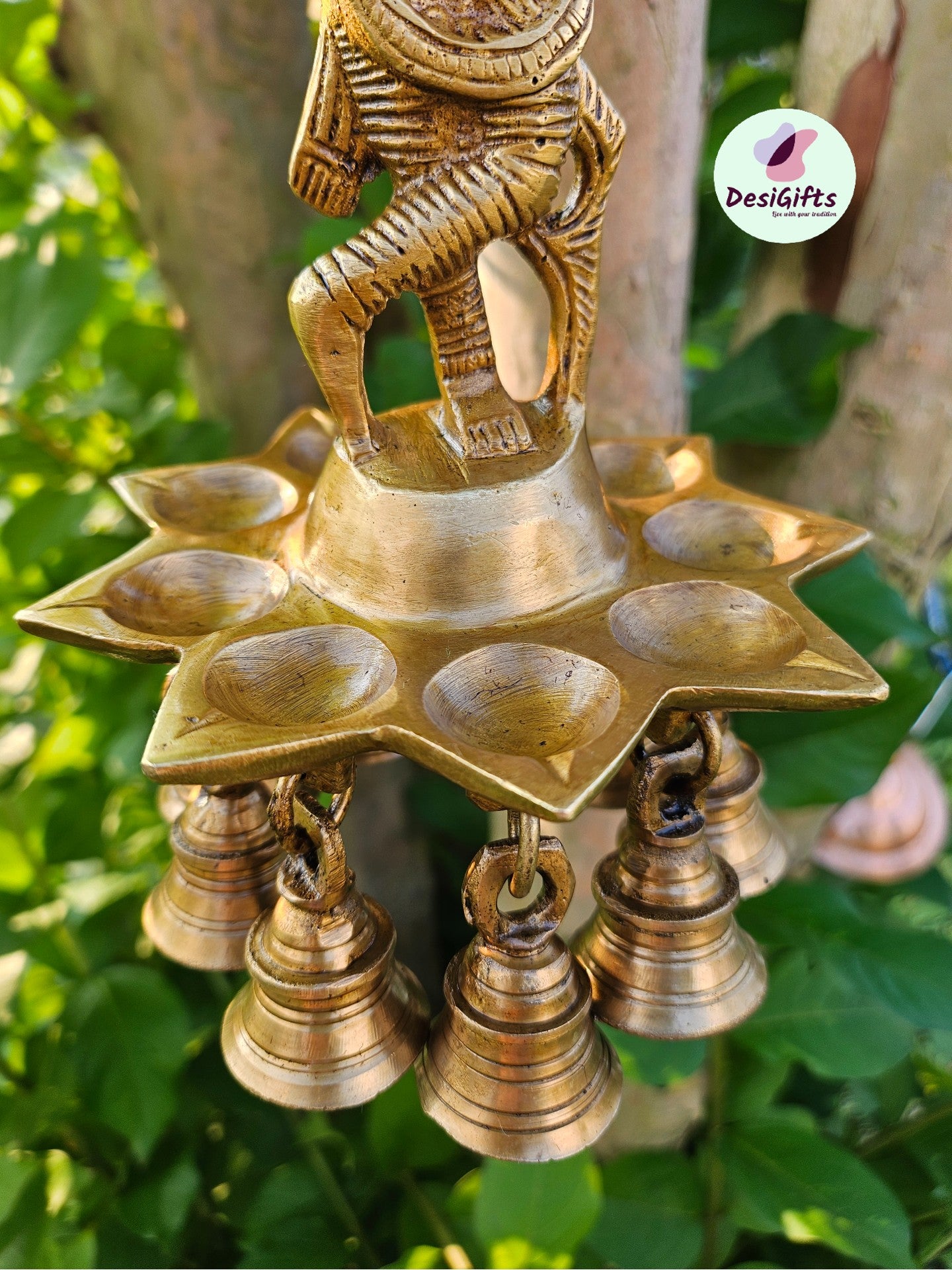 Krishna Wall Hanging ~8" Idol Oil Lamp with Bells & ~20" Chain in Brass, Hanging Oil wick Krishna Decor,  Deepak, Deepam, RKSB- 1462