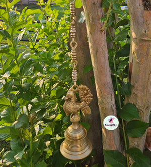 30" Solid Brass Hanging Brass Peacock Bell with Chain, Brass Decorative Bell, Traditional Indian Hanging Bell, Brass Decor, HGBB - 182