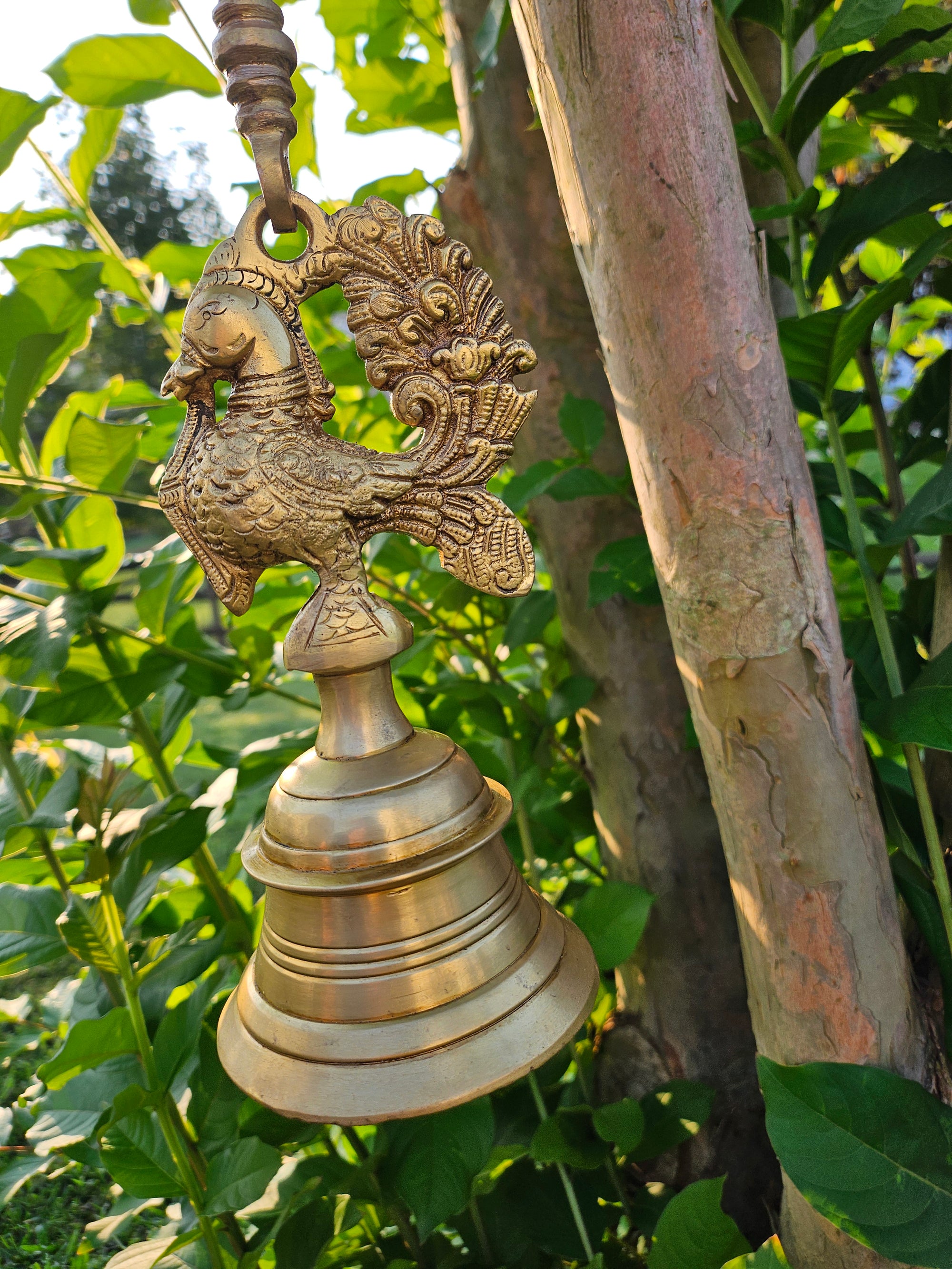 30" Solid Brass Hanging Brass Peacock Bell with Chain, Brass Decorative Bell, Traditional Indian Hanging Bell, Brass Decor, HGBB - 182