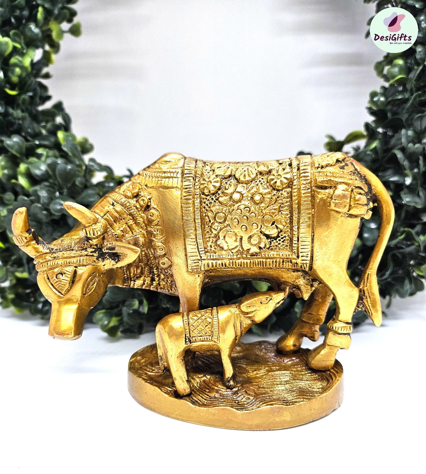 5" Divine Kamdhenu Cow & Calf in Brass, BKC - 1463