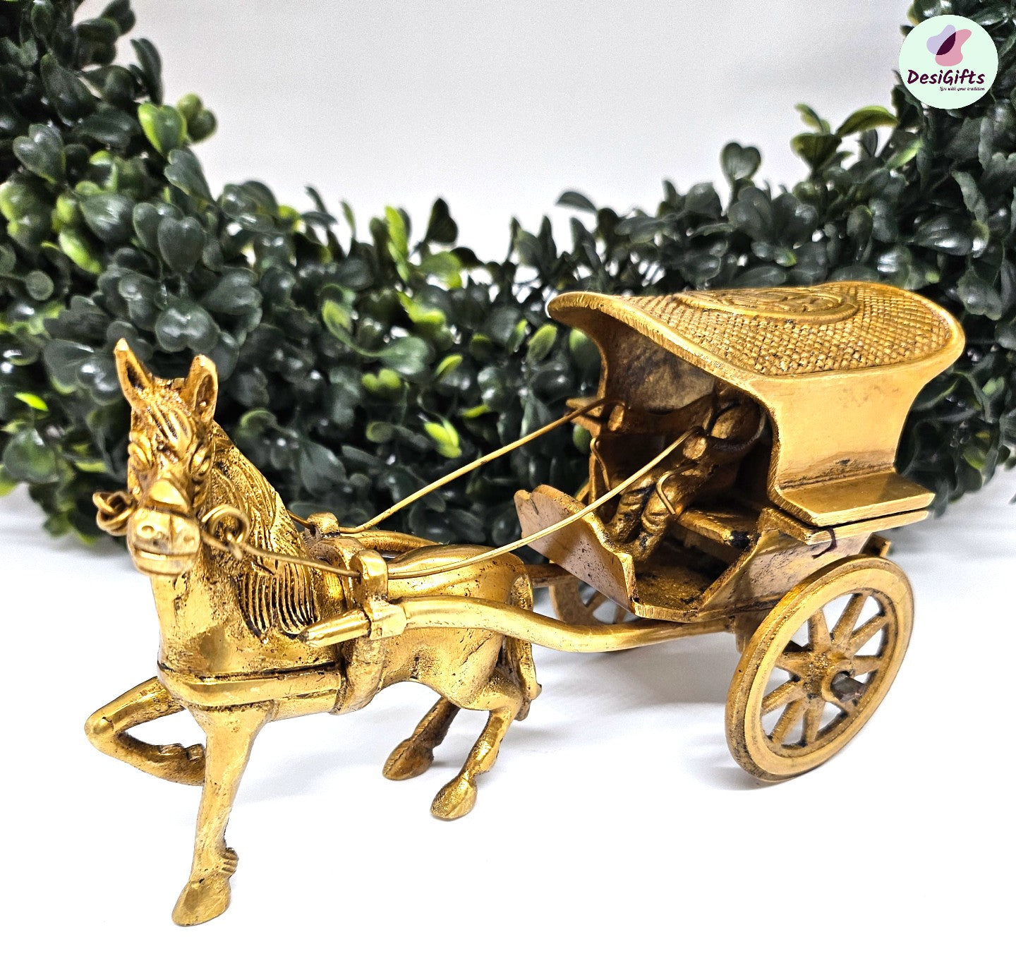6" Traditional Horse Cart, Brass Traditional Decor, Vintage Brass Carriage Horse Cart Showpiece, GIB-1033