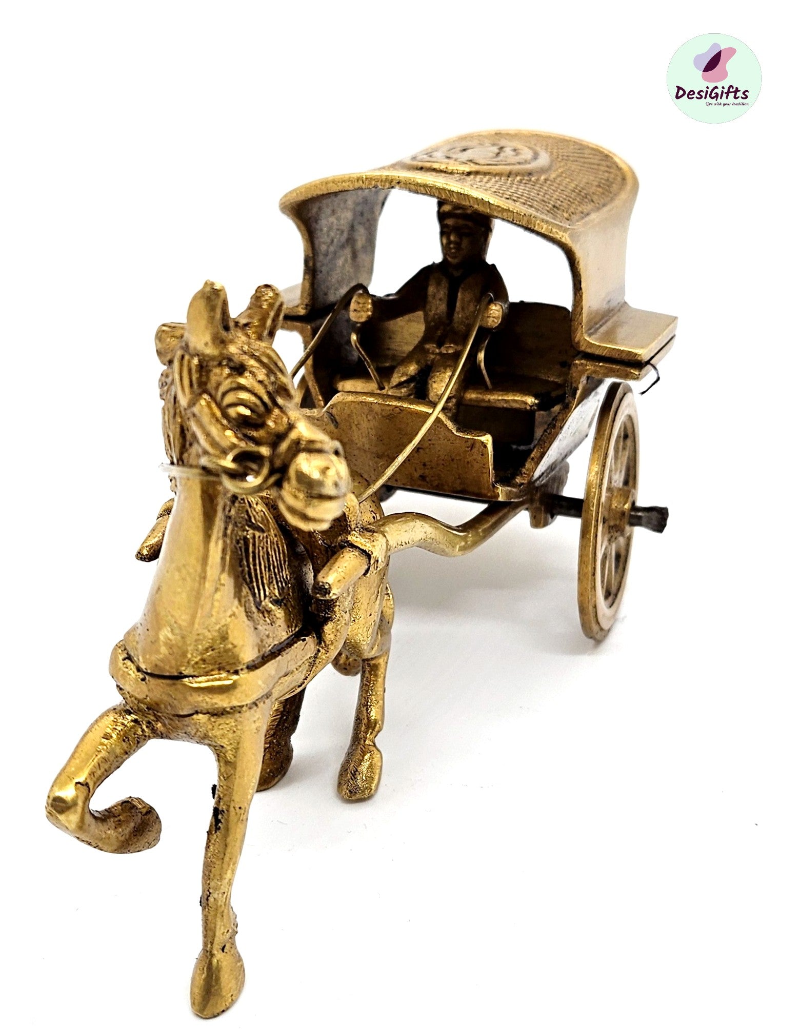 6" Traditional Horse Cart, Brass Traditional Decor, Vintage Brass Carriage Horse Cart Showpiece, GIB-1033