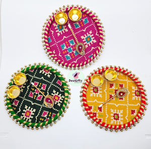 Decorative Kumkum Plate with Bowls & Tilak Stick, Assorted Colors, RKH - 1464